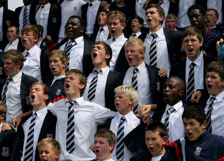 School boys singing enthusiastically