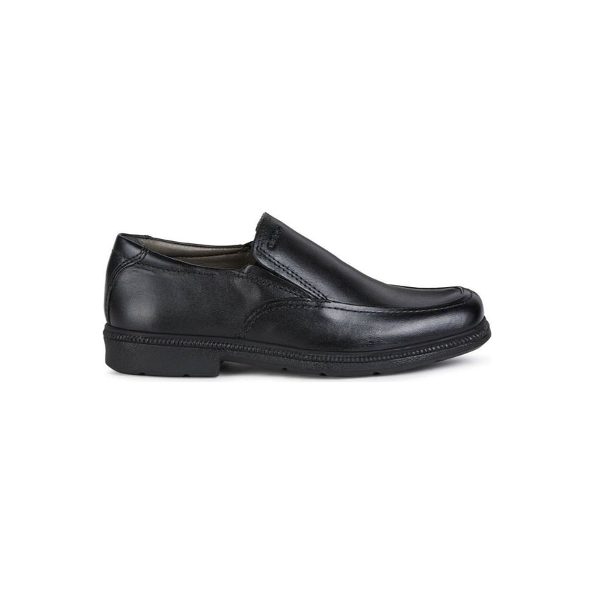 left side view of Classic Geox Leather Blalck Loafer School Shoes 