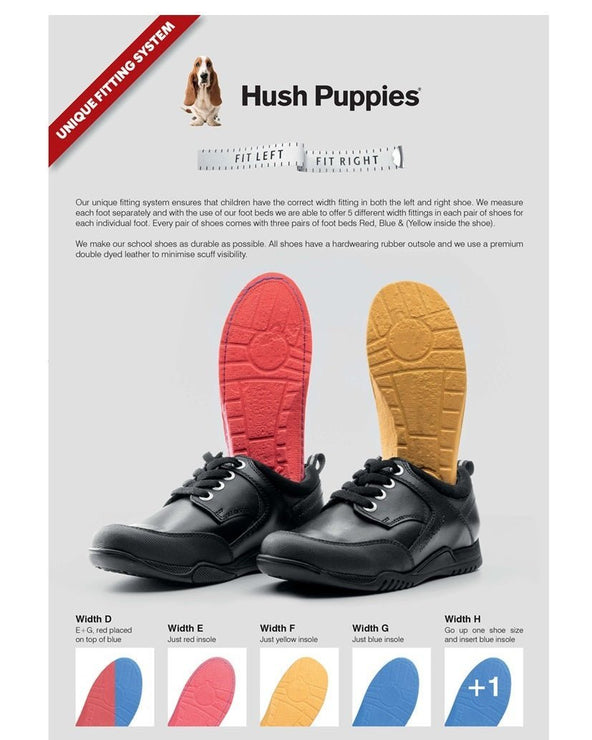 Hush Puppies Tim Leather School Shoes with 3 interchangeable insoles. - Clonboy Ltd